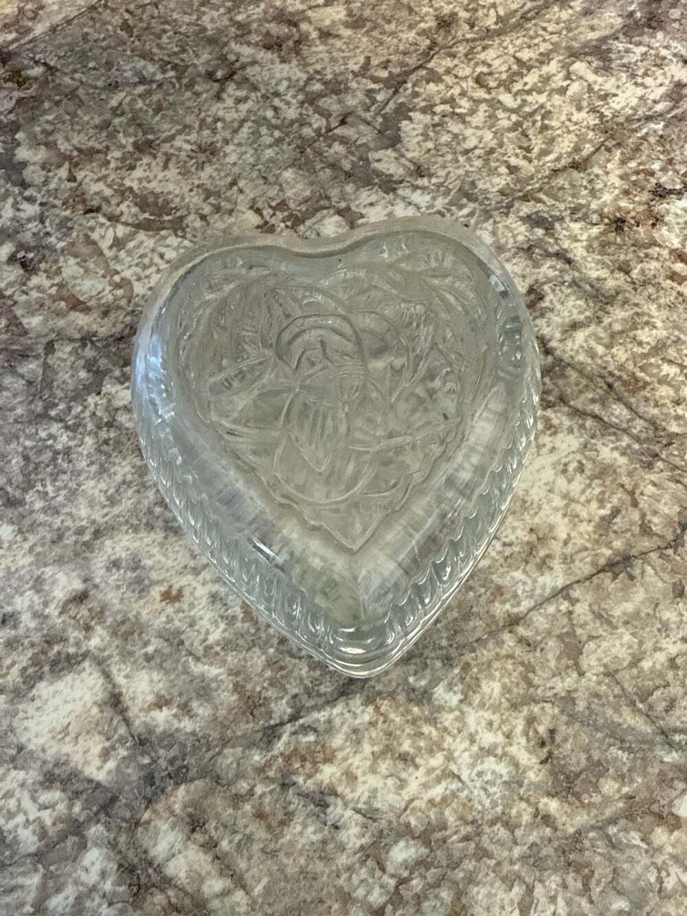Mikasa French Countryside Clear Glass Heart-Shaped Trinket Box with Rose Detail